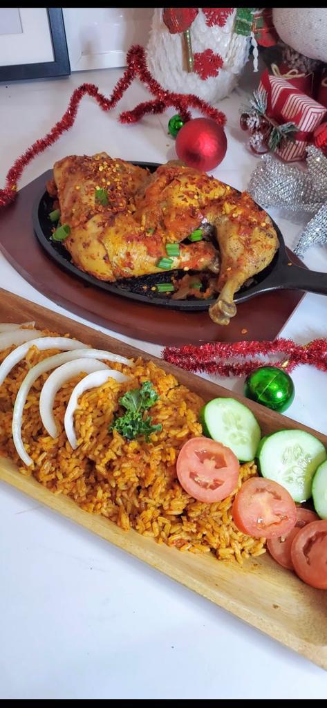 Jollof rice with grilled chicken