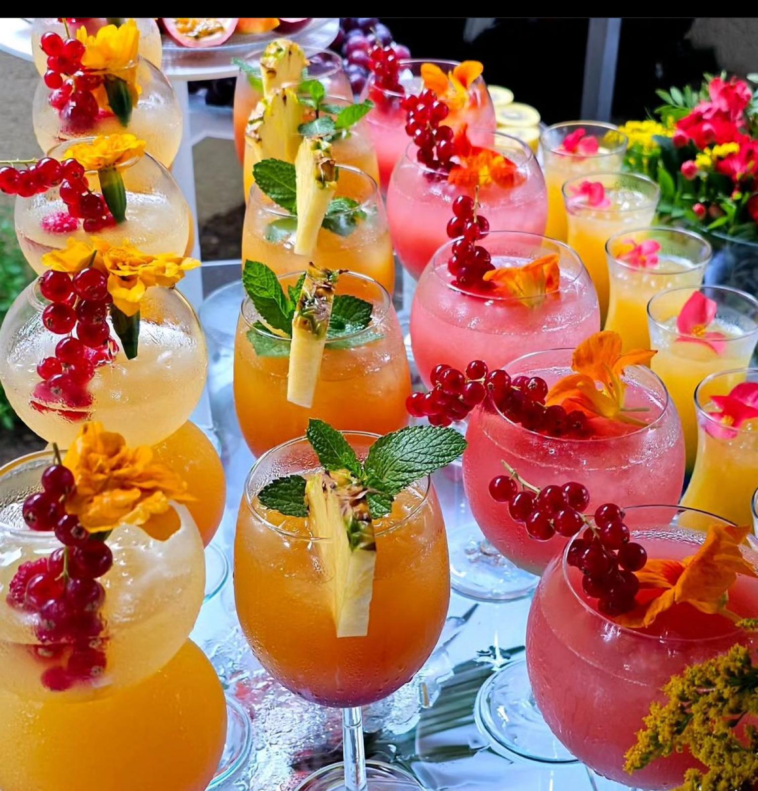 Cocktail selection with edible flowers
